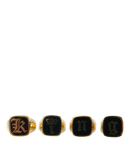 Dolce &amp; Gabbana – KING-Emaille-Set aus 4 Ringen aus goldenem Messing