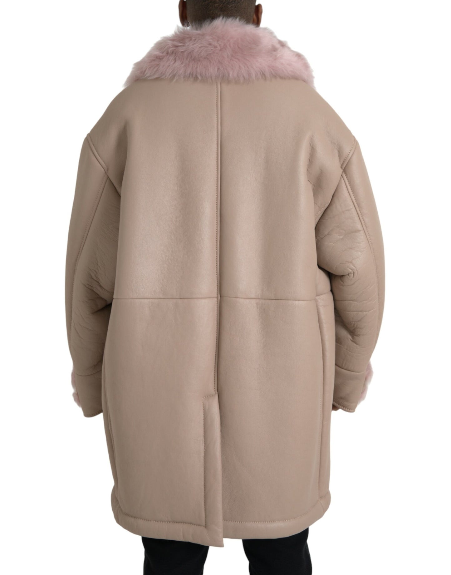 Dolce &amp; Gabbana Beige Rosa Lammleder Shearling Mantel Jacke
