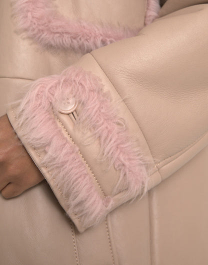 Dolce &amp; Gabbana Beige Rosa Lammleder Shearling Mantel Jacke