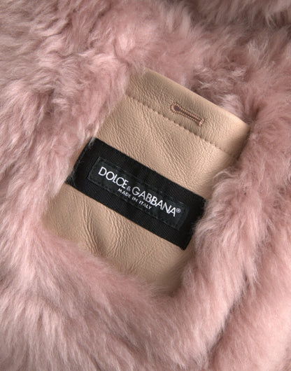 Dolce &amp; Gabbana Beige Rosa Lammleder Shearling Mantel Jacke