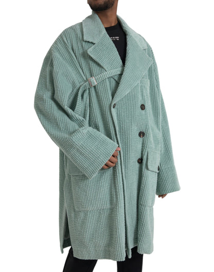 Dolce &amp; Gabbana – Blaue, zweireihige Cord-Baumwolljacke