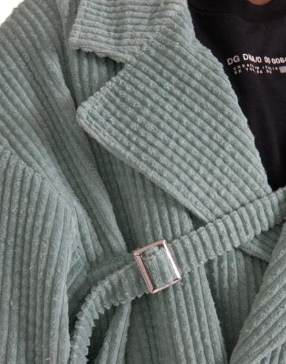 Dolce &amp; Gabbana – Blaue, zweireihige Cord-Baumwolljacke