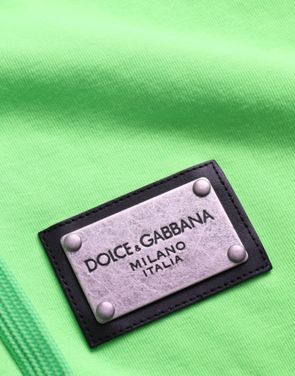 Dolce &amp; Gabbana – Neongrüner Kapuzenpullover mit durchgehendem Reißverschluss