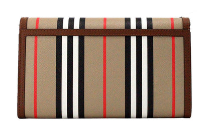 Burberry Hannah Icon Stripe Archive Umhängetasche aus hellbraunem E-Canvas-Leder