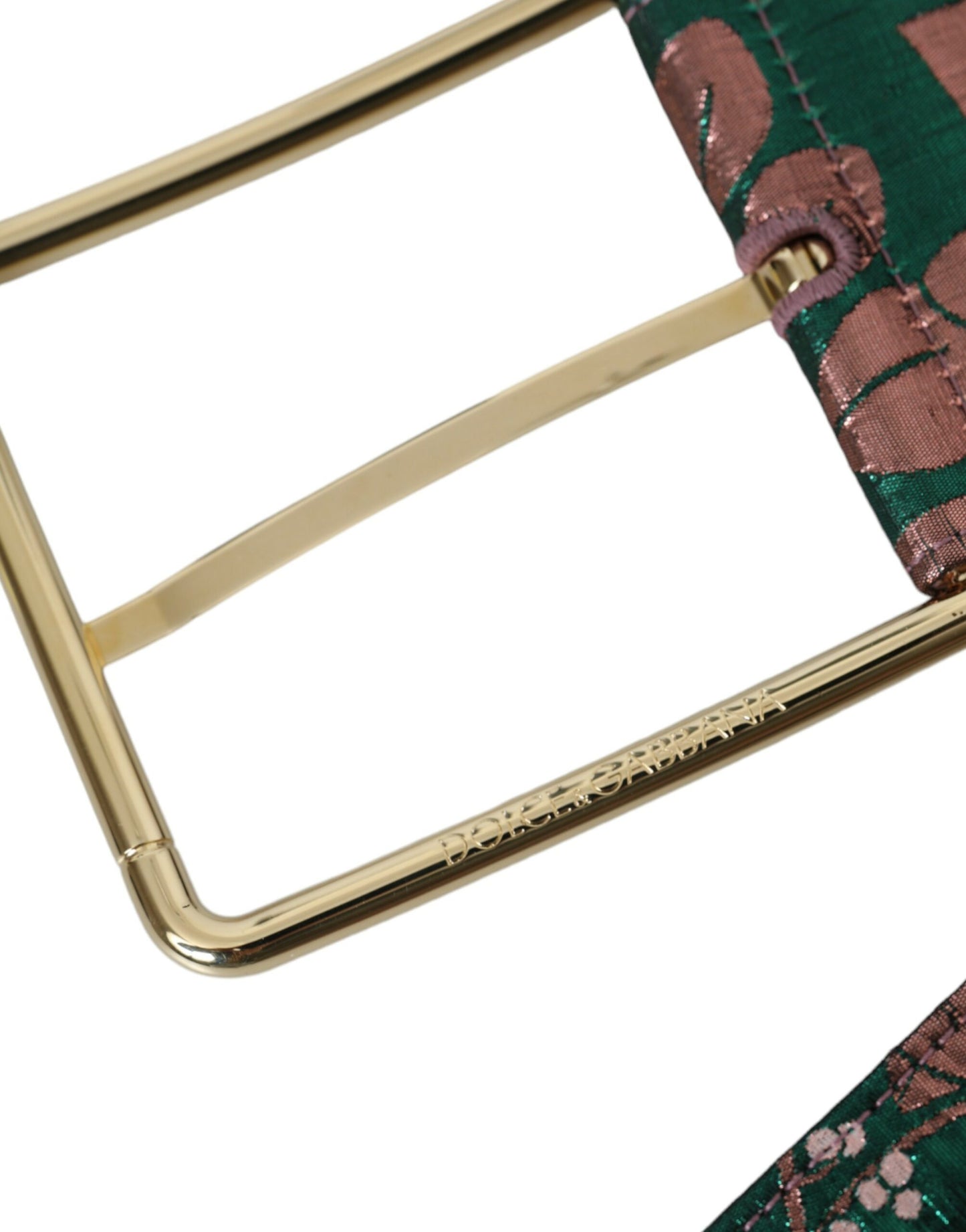 Dolce &amp; Gabbana – Mehrfarbiger Jacquard-Gürtel mit Lurex-Schnalle und Blumenmuster in Gold