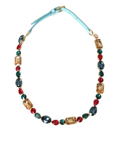 حزام خصر من الجلد باللون الأزرق الفاتح مع سلسلة كريستال من دولتشي آند غابانا