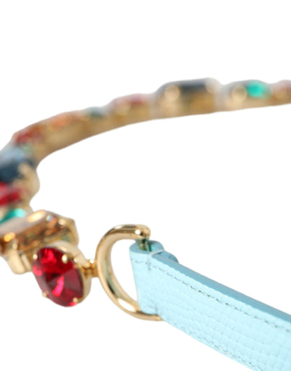 حزام خصر من الجلد باللون الأزرق الفاتح مع سلسلة كريستال من دولتشي آند غابانا