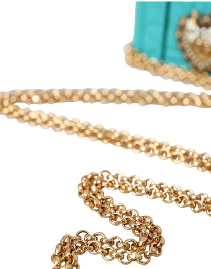 غطاء حماية وحقيبة سماعات Airpods من السيليكون بتصميم قلب مقدس من دولتشي آند غابانا، فيروزي