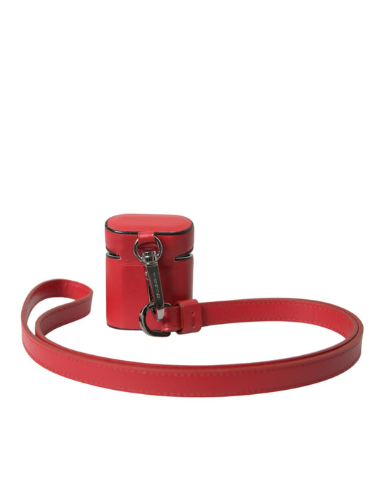 Dolce &amp; Gabbana – Rotes Kalbsleder-Logo-Print-Band für Herren-Airpods-Etui