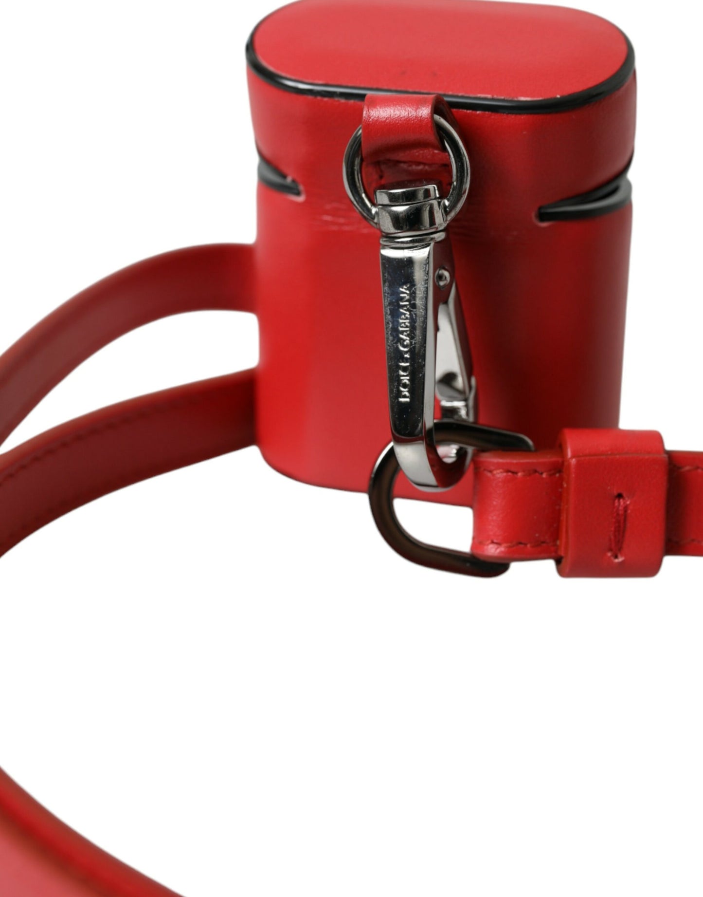 Dolce &amp; Gabbana – Rotes Kalbsleder-Logo-Print-Band für Herren-Airpods-Etui