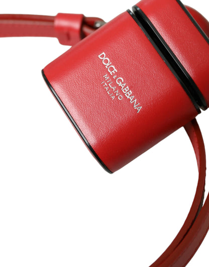 Dolce &amp; Gabbana – Rotes Kalbsleder-Logo-Print-Band für Herren-Airpods-Etui