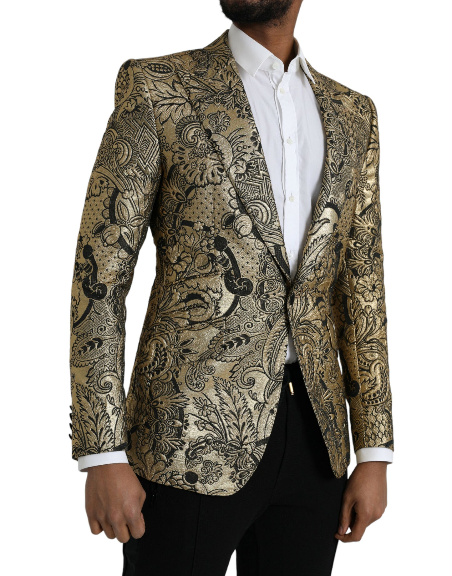 Dolce &amp; Gabbana Gold SICILIA Jacquard Einreihiger Mantelblazer