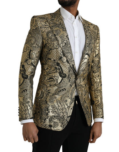 Dolce &amp; Gabbana Gold SICILIA Jacquard Einreihiger Mantelblazer
