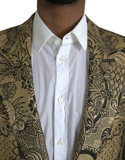 Dolce &amp; Gabbana Gold SICILIA Jacquard Einreihiger Mantelblazer