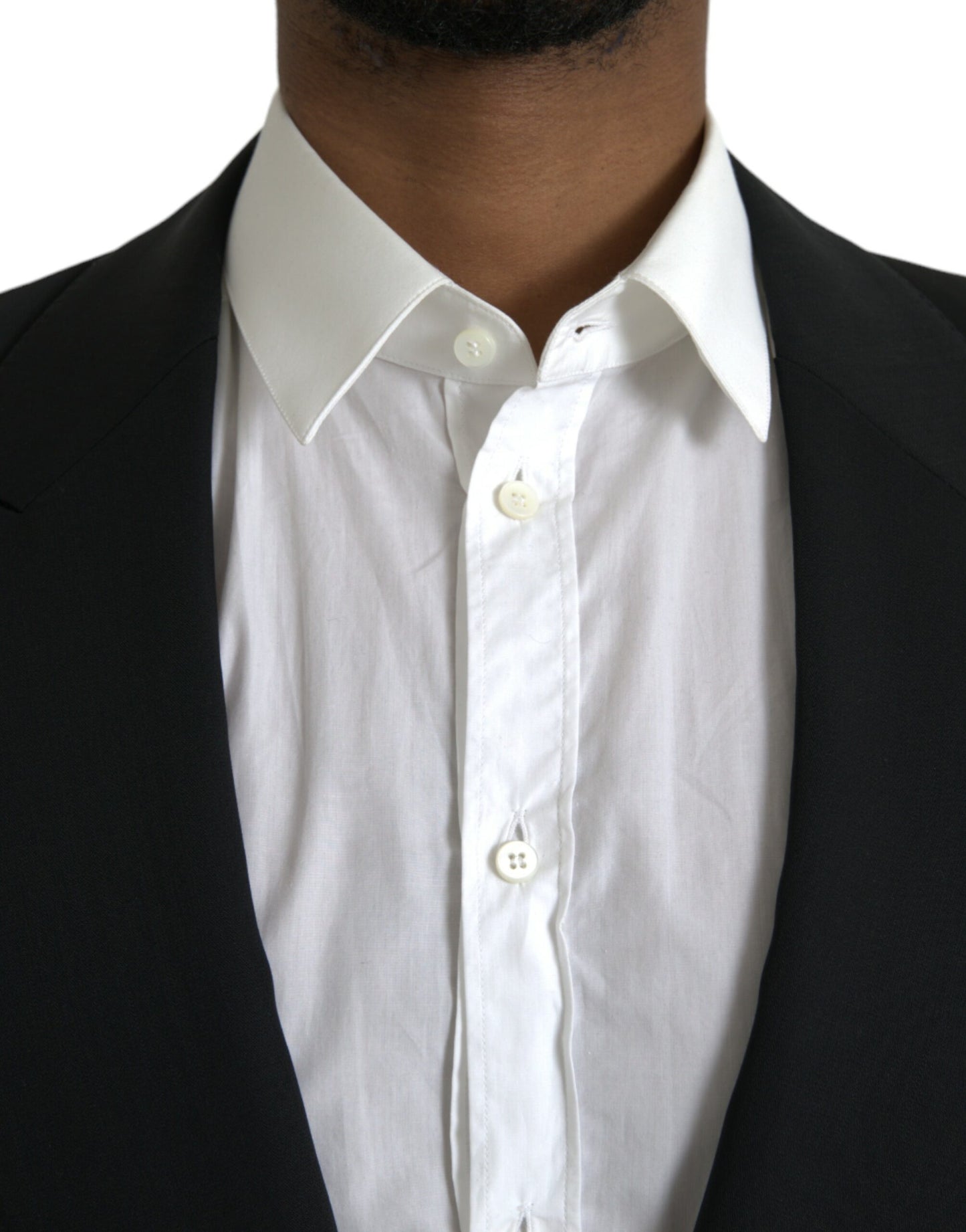 Dolce &amp; Gabbana – Einreihiger Blazer aus schwarzer Wolle mit Spitze