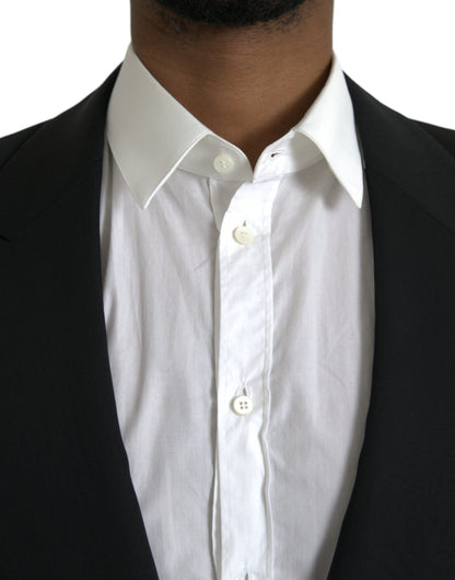 Dolce &amp; Gabbana – Einreihiger Blazer aus schwarzer Wolle mit Spitze