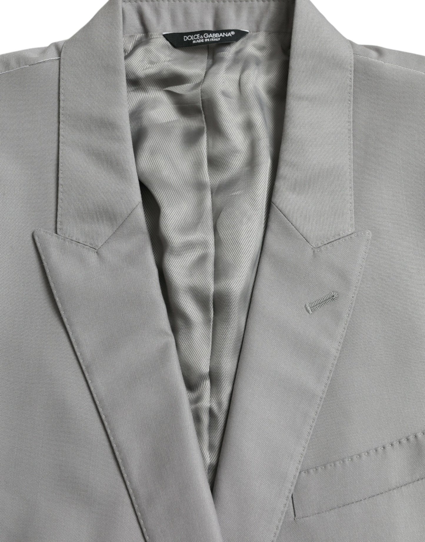 Dolce &amp; Gabbana – Einreihiger Blazer aus grauer Wolle mit Spitze