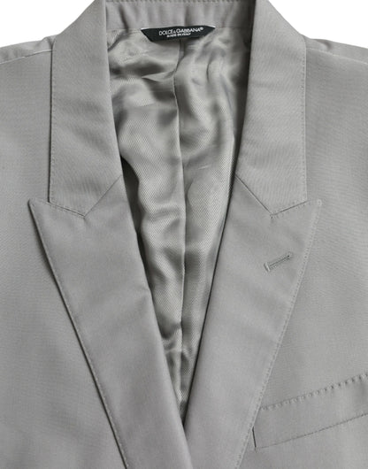 Dolce &amp; Gabbana – Einreihiger Blazer aus grauer Wolle mit Spitze