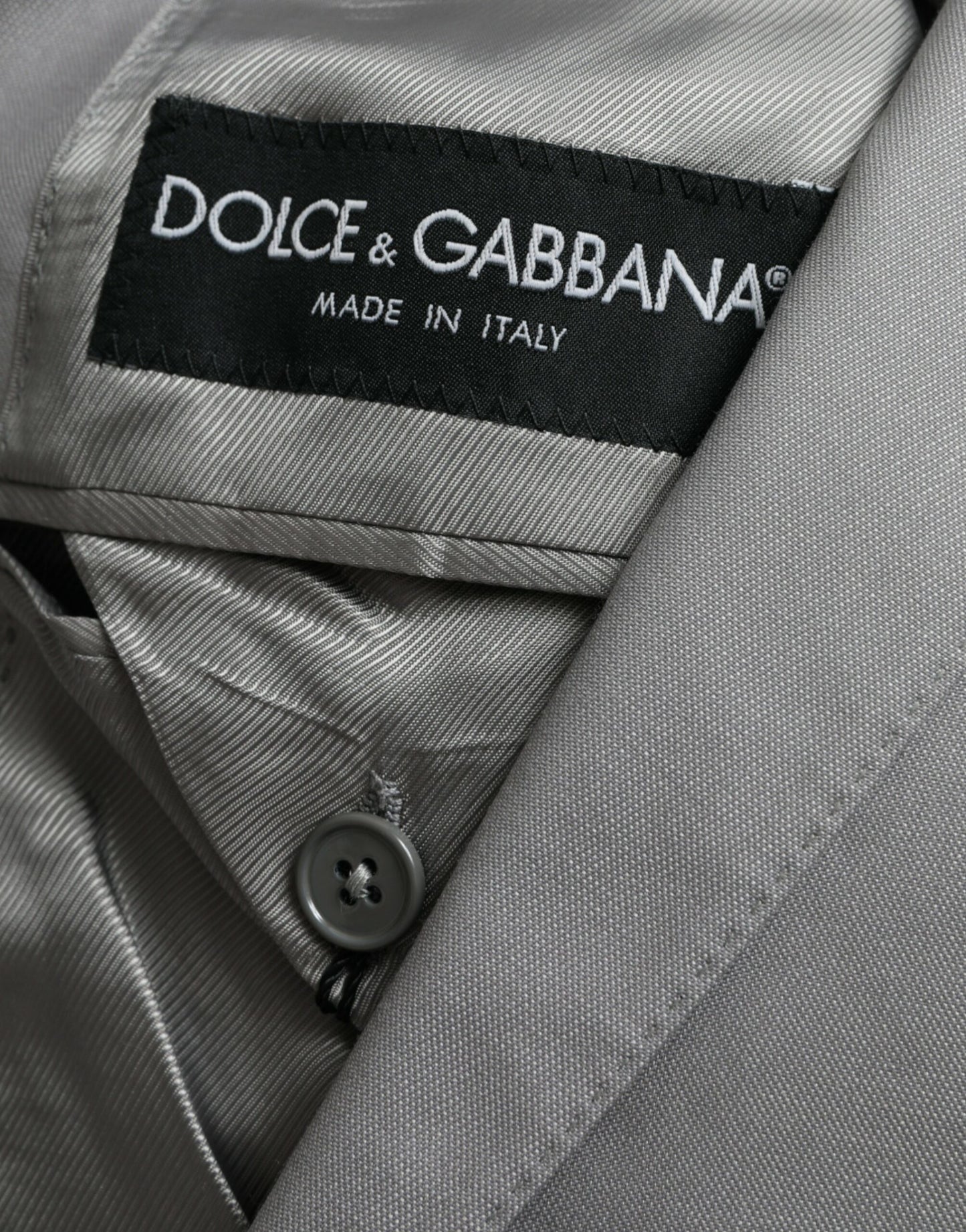 Dolce &amp; Gabbana – Einreihiger Blazer aus grauer Wolle mit Spitze