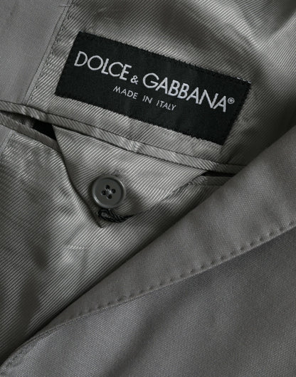 Dolce &amp; Gabbana – Einreihiger Blazer aus grauer Wolle mit Spitze