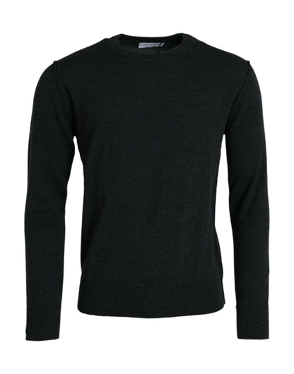Dolce &amp; Gabbana Pullover aus dunkelgrauer Wolle mit Rundhalsausschnitt