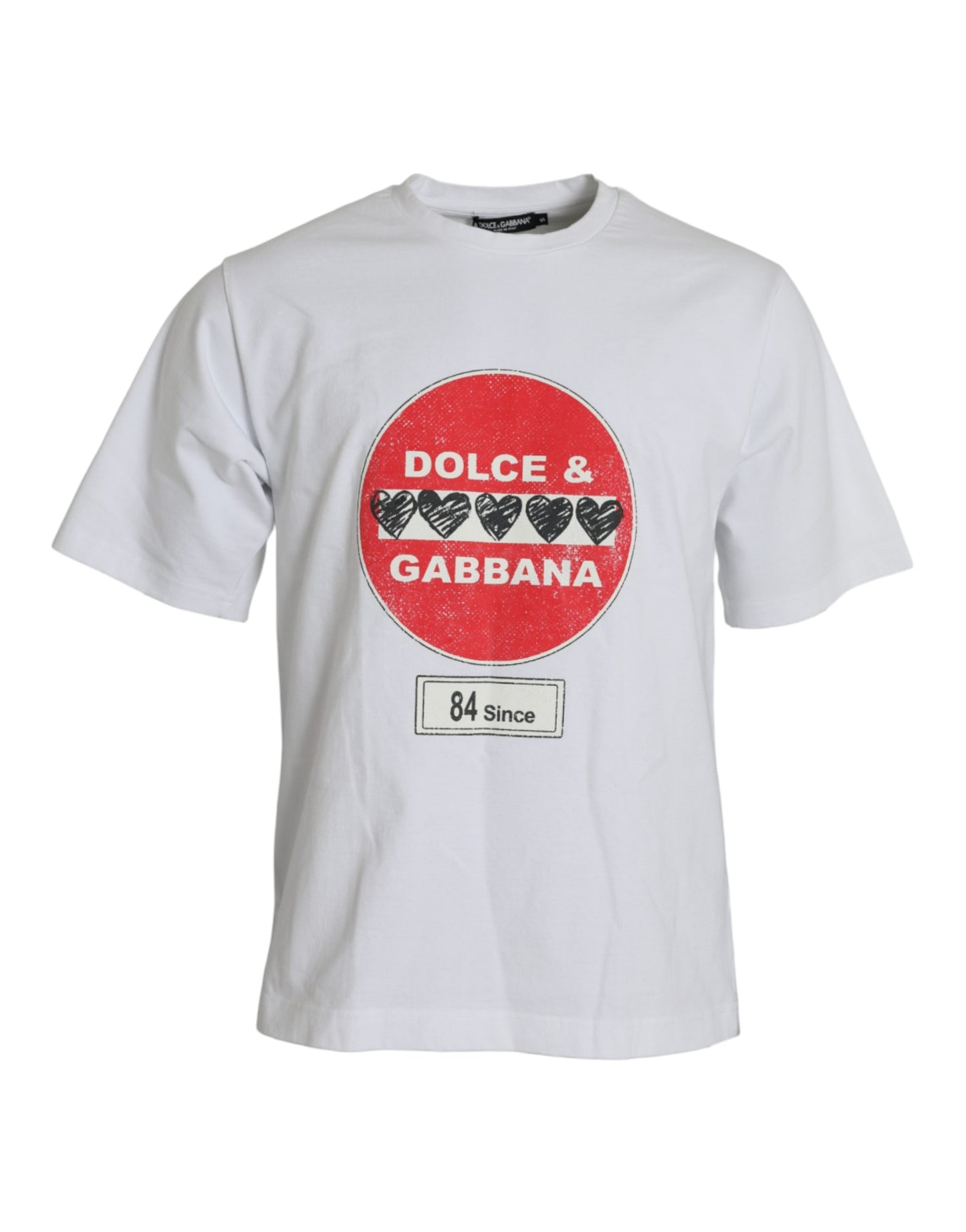 Dolce &amp; Gabbana – Weißes, kurzärmliges T-Shirt mit Rundhalsausschnitt und Herzmotiv aus Baumwolle
