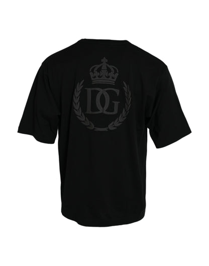 Dolce &amp; Gabbana – Schwarzes T-Shirt mit Rundhalsausschnitt und kurzen Ärmeln und geprägtem Logo