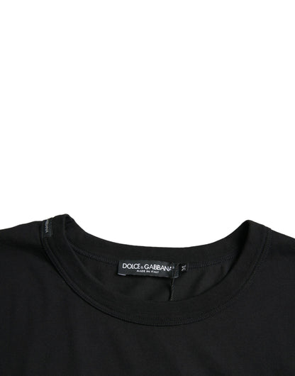 Dolce &amp; Gabbana – Schwarzes T-Shirt mit Rundhalsausschnitt und kurzen Ärmeln und geprägtem Logo
