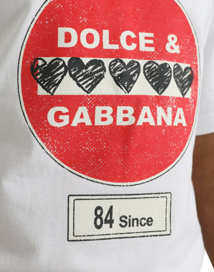 Dolce &amp; Gabbana – Weißes, kurzärmliges T-Shirt aus Baumwolle mit Amor-Herz und Rundhalsausschnitt