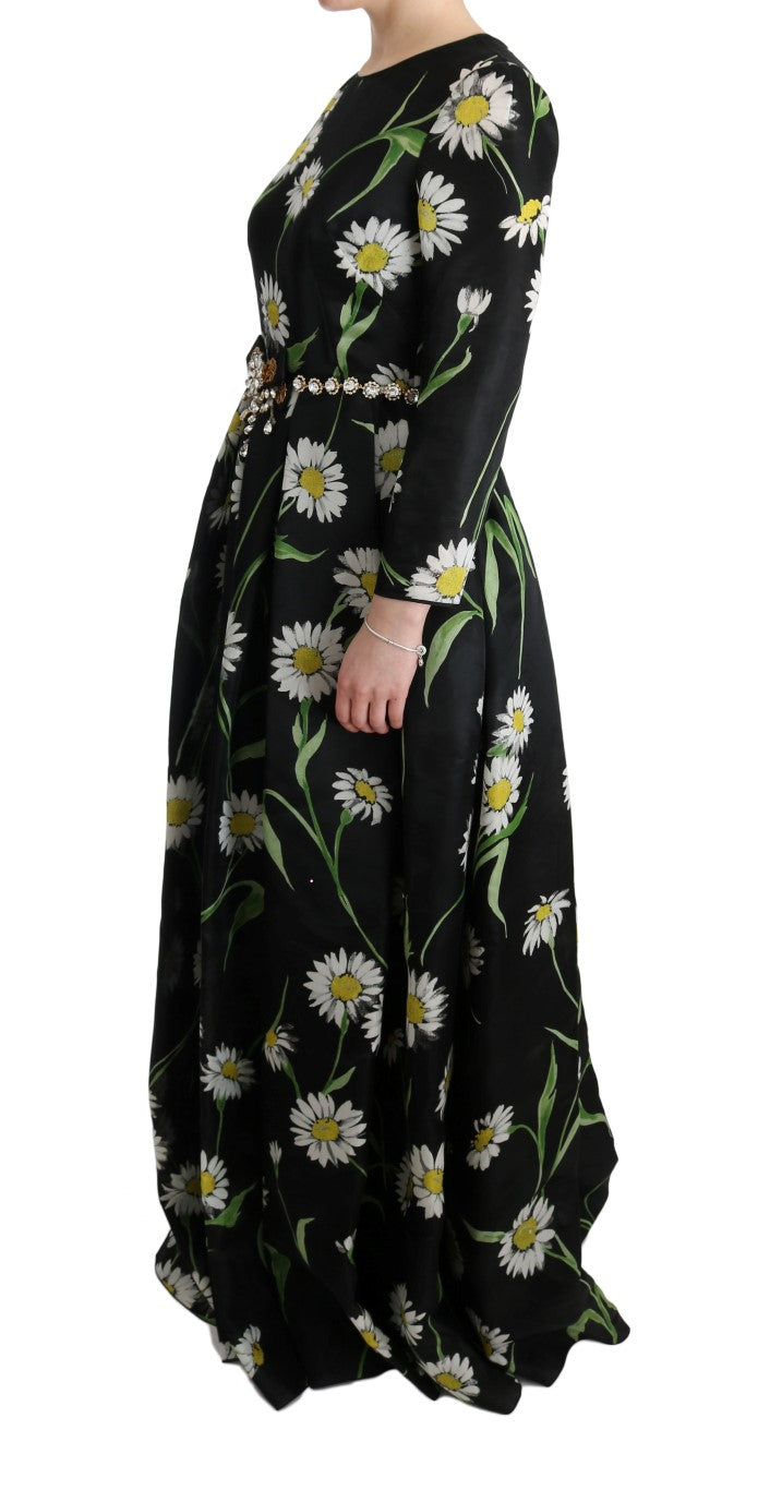 Dolce &amp; Gabbana – Langes Maxikleid aus mehrfarbiger Seide mit Sonnenblumenprint