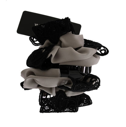 Dolce &amp; Gabbana Haarklammer aus grauer Seide und schwarzer Spitze