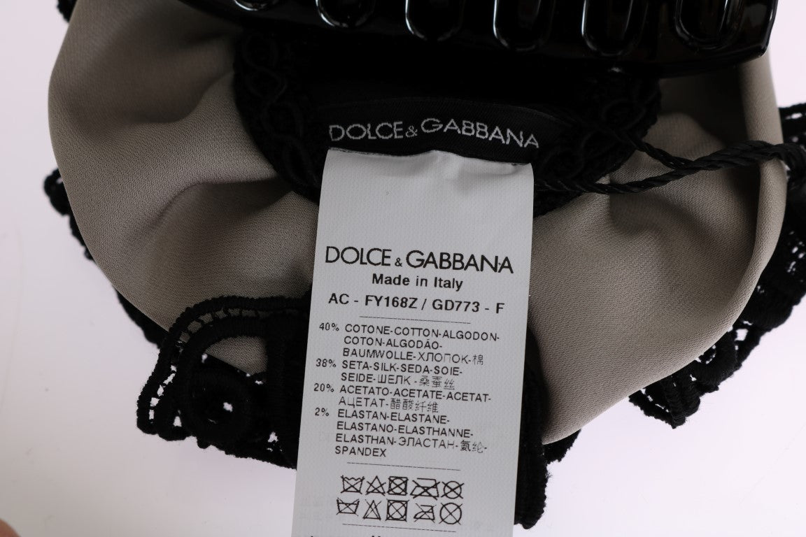 Dolce &amp; Gabbana Haarklammer aus grauer Seide und schwarzer Spitze
