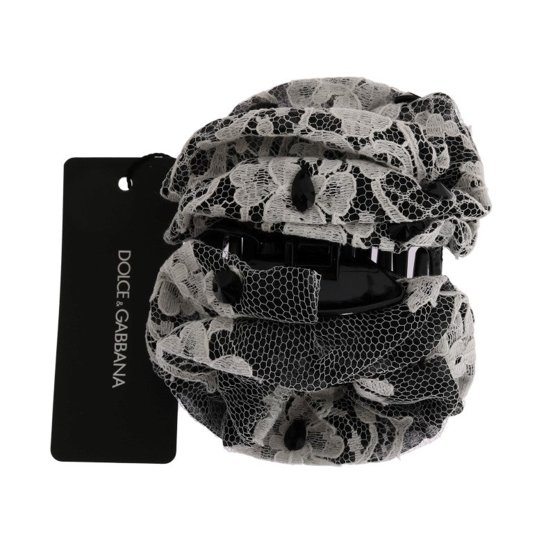 Dolce &amp; Gabbana – Haarklammer mit Blumenspitze und Kristallen in Schwarz und Weiß