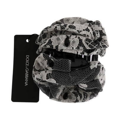 Dolce &amp; Gabbana – Haarklammer mit Blumenspitze und Kristallen in Schwarz und Weiß