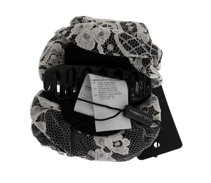 Dolce &amp; Gabbana – Haarklammer mit Blumenspitze und Kristallen in Schwarz und Weiß