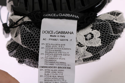 Dolce &amp; Gabbana – Haarklammer mit Blumenspitze und Kristallen in Schwarz und Weiß