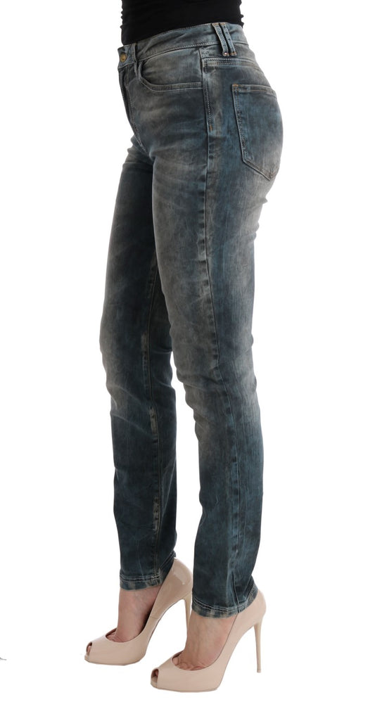 Cavalli Slim Fit Jeans aus Baumwollmischung in verwaschenem Blau