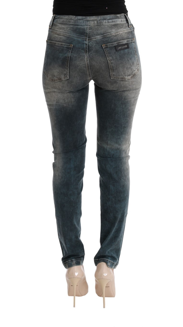Cavalli Slim Fit Jeans aus Baumwollmischung in verwaschenem Blau