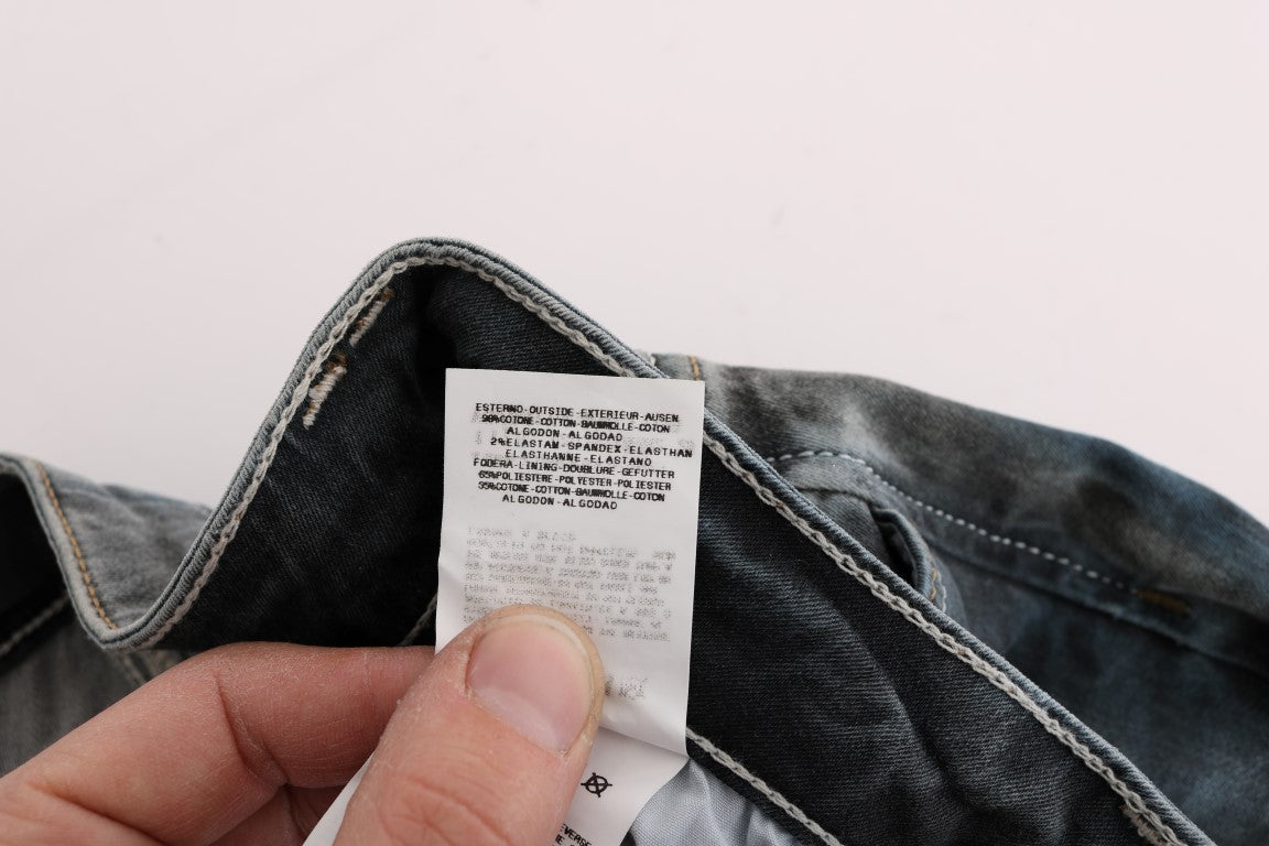 Cavalli Slim Fit Jeans aus Baumwollmischung in verwaschenem Blau