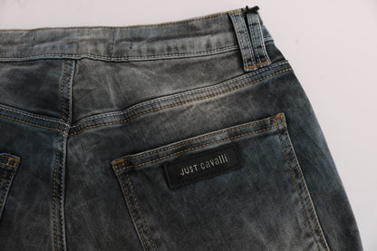 Cavalli Slim Fit Jeans aus Baumwollmischung in verwaschenem Blau