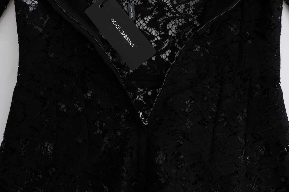 Dolce &amp; Gabbana Schwarzes Kamillen-Sizilienkleid mit Blumenspitze