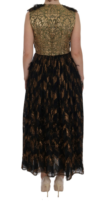 Dolce &amp; Gabbana – A-Linien-Kleid aus schwarzer Seide mit braunen Fransen