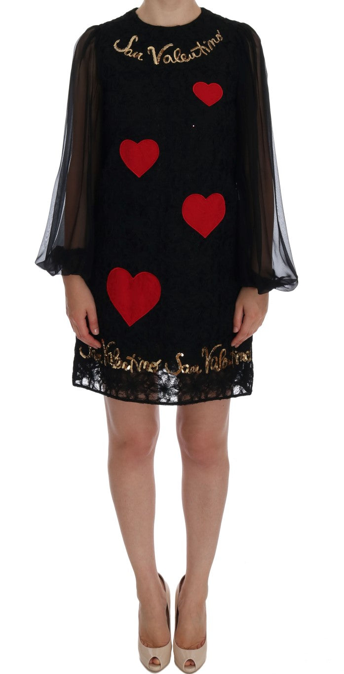 Dolce &amp; Gabbana Schwarzes San Valentino-Etuikleid mit Pailletten
