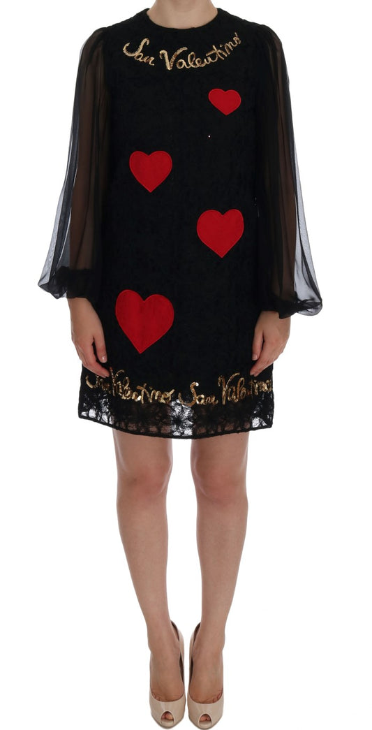Dolce &amp; Gabbana Schwarzes San Valentino-Etuikleid mit Pailletten