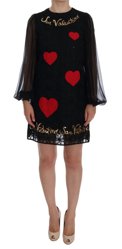 Dolce &amp; Gabbana Schwarzes San Valentino-Etuikleid mit Pailletten