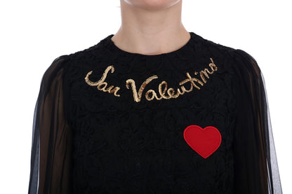 Dolce &amp; Gabbana Schwarzes San Valentino-Etuikleid mit Pailletten
