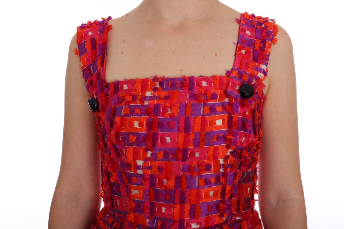 Dolce &amp; Gabbana – Rosa gemustertes A-Linien-Kleid über den Knien