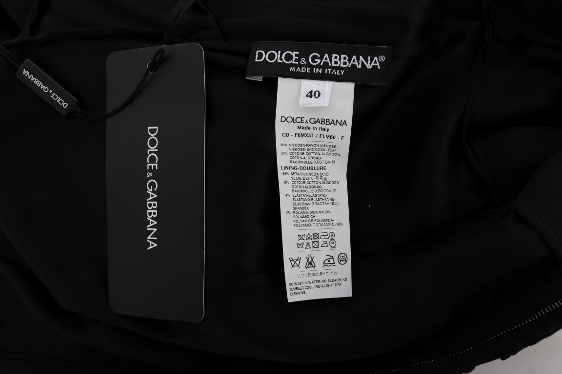 Dolce &amp; Gabbana – Schwarzes Ricamo-Etuikleid mit Blumenmuster