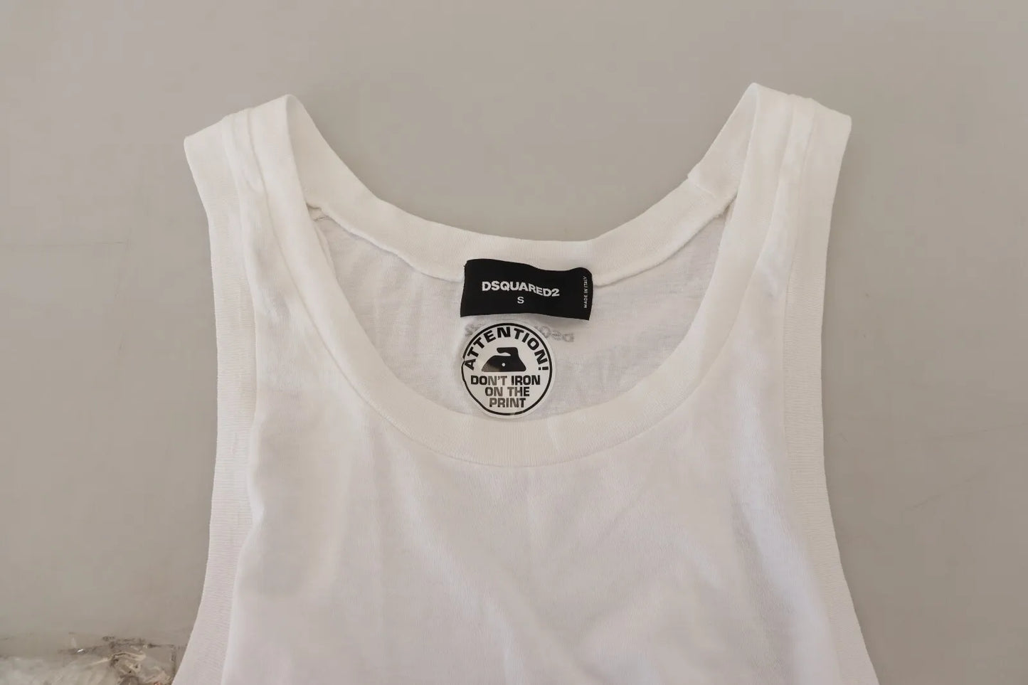 Dsquared² Weißes ärmelloses Tank-T-Shirt aus Baumwollleinen
