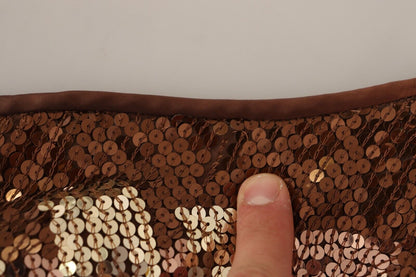 Dsquared² Langes Etuikleid mit One-Shoulder-Träger und Pailletten in Braun